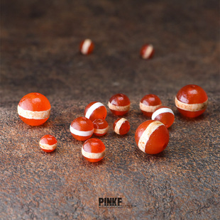 天珠红玛瑙散珠藏式一线药师配珠搭串diy手工6mm单珠文玩珠串隔珠