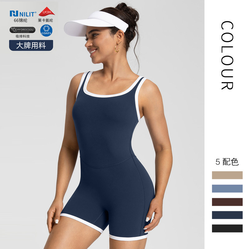 高级感带胸垫裸感紧身连体瑜伽服图片