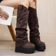 裤 管马丁靴绒面高筒靴内增高14cm女百搭超高跟休闲弹力厚底瘦瘦靴