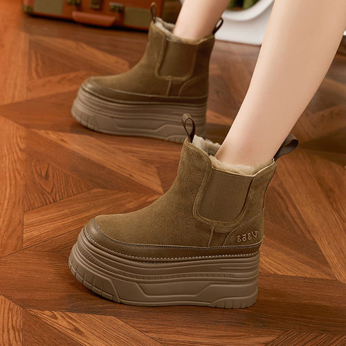 反绒真皮雪地靴厚底10cm内增高