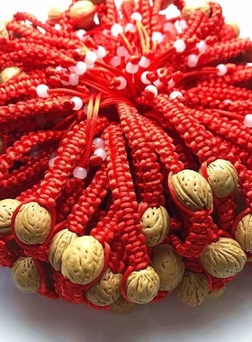 100条天然桃核手链宝宝婴儿手工平结编织桃蓝红绳儿童母婴店手绳