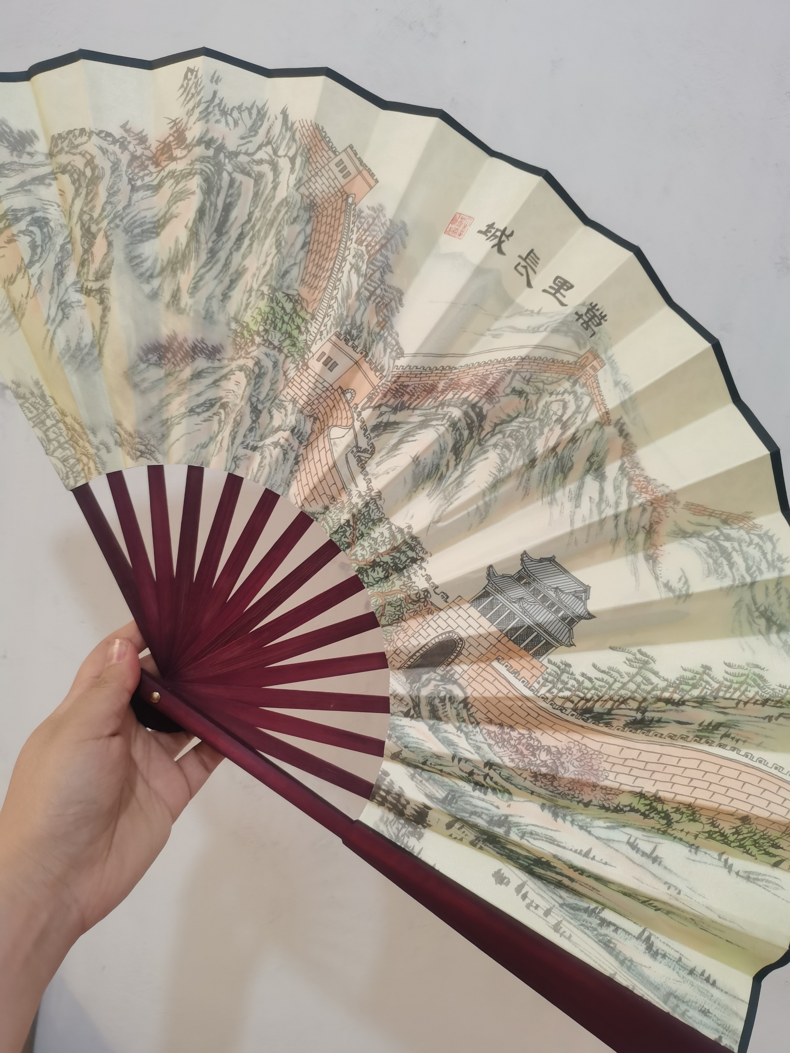 古风扇子折叠扇子北京万里长城不到长城非好汉竹骨扇折扇古风扇 - 实物图