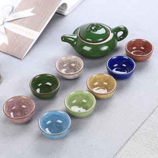 功夫茶具陶瓷茶杯茶道茶壶家用礼品促销 冰裂釉套装 赠送logo订做