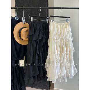 重工花瓣蛋糕层次感荷叶边 仙仙度假风半身纱裙 高定设计师款