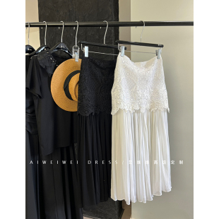 新款 下摆薄透百褶拼接半身长裙夏季 重工水溶刺绣钩花腰头 特价