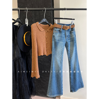 【小众设计师】长腿神裤 水洗复古紧身提臀微喇叭宽腰带牛仔裤女