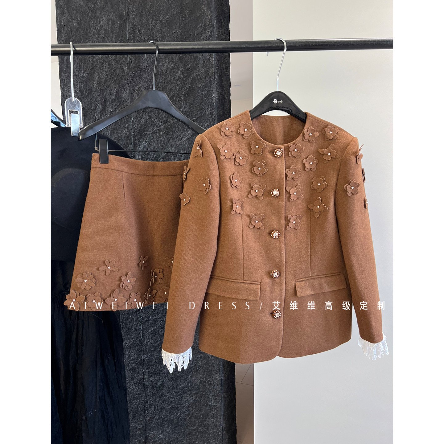 特价捡漏！【重工花朵羊毛套装】法式小香毛呢大衣外套+a字短裙女,女装/女士精品,时尚套装,淘宝优惠券,粉丝福利购,淘宝优惠卷