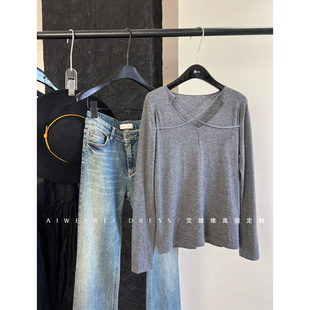 特价捡漏！【100%绵羊毛】交叉绑带 法式V领 高级灰针织衫打底衫