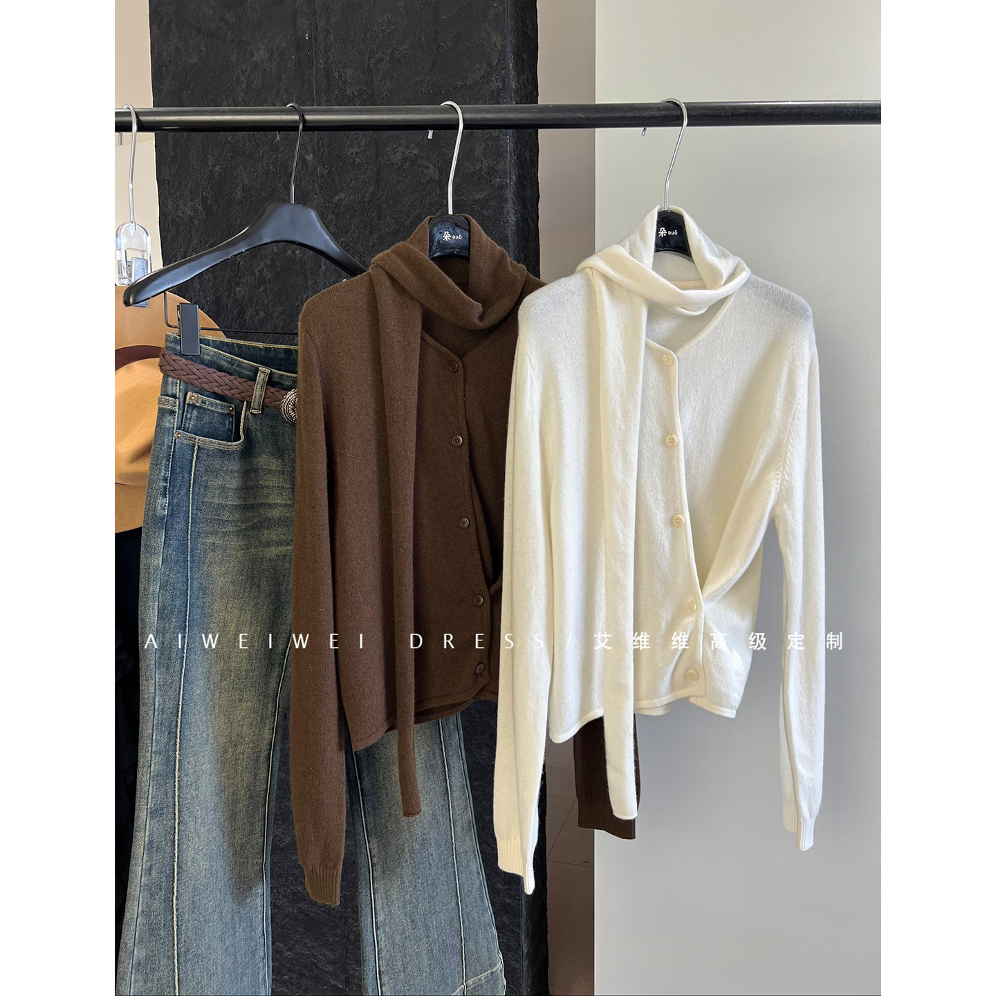 【100%羊毛】小众设计师 一体式围巾领飘带 不规则纽扣针织毛衣女,女装/女士精品,毛衣,淘宝优惠券,粉丝福利购,淘宝优惠卷