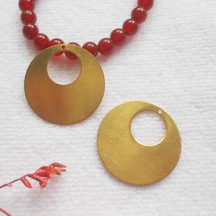 28mm黄铜中空圆片单孔元片 手工DIY饰品耳环耳饰圆形吊片吊饰配件