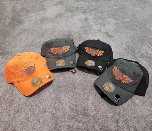 美潮 摩托 火焰盾牌 全刺绣软顶棒球帽 鸭舌帽 男女同款可调节