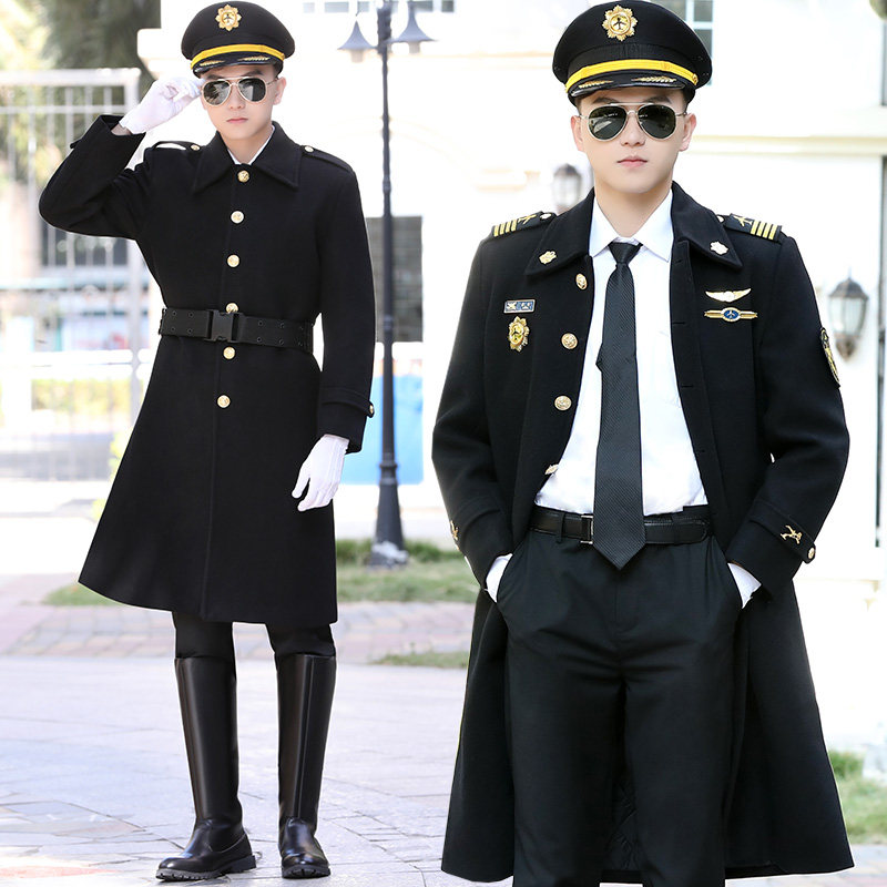 航空制服机长大衣冬季加厚长款飞行员羊毛呢子大衣外套保安礼宾服