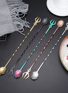 酒术日式调酒吧勺Barspoon鸡尾酒搅拌勺三叉戟吧更咖啡奶茶搅拌棒