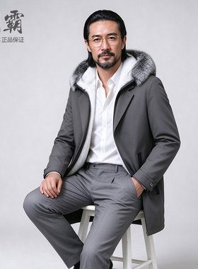 开霸水貂内胆派克服男士中长款连帽皮草外套整貂高端冬季保暖大衣
