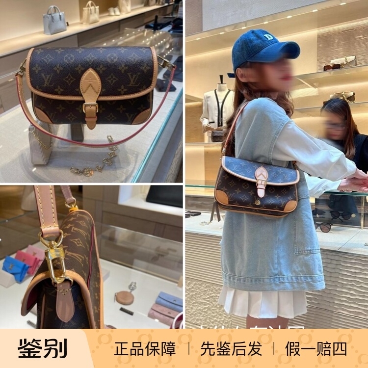 LV/路易威登新款女包 DIANE 老花法棍包双肩带腋下包斜挎包M45985