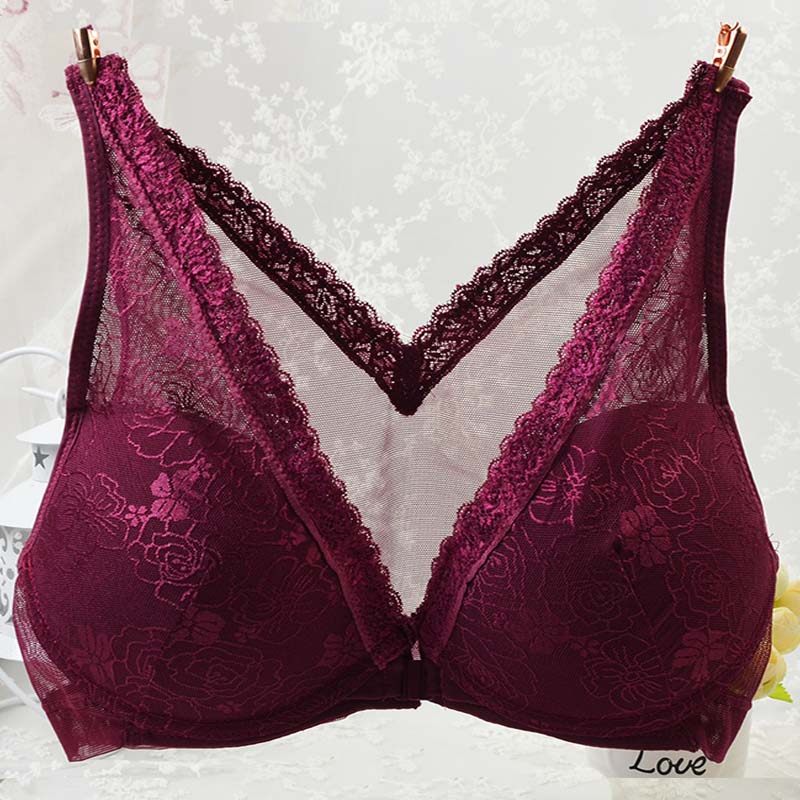胸罩前面扣的 无钢圈前扣文胸 舒服 性感 蕾丝透明后背75-85bc
