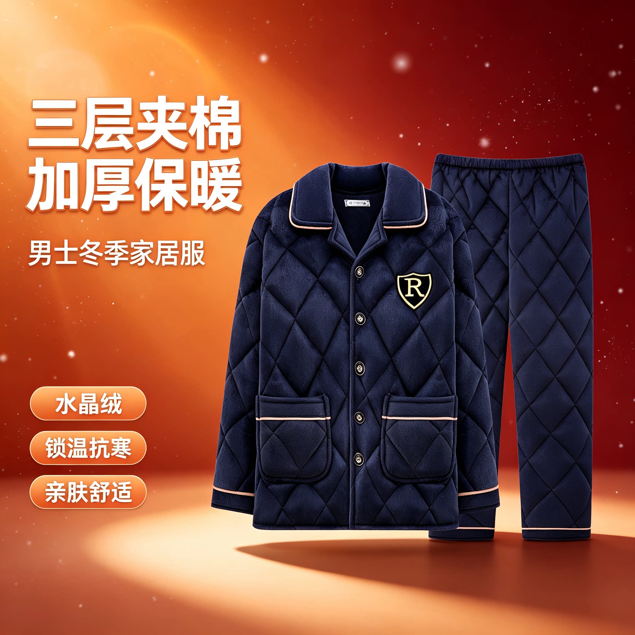 居家男士睡衣加厚加绒珊瑚绒中老年爸爸保暖秋冬款家居服