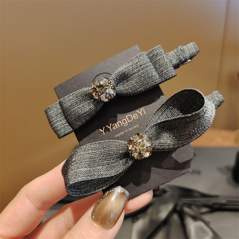 气质韩国布艺手工蝴蝶结流海发夹边夹ins简约水晶百搭碎发鸭嘴夹