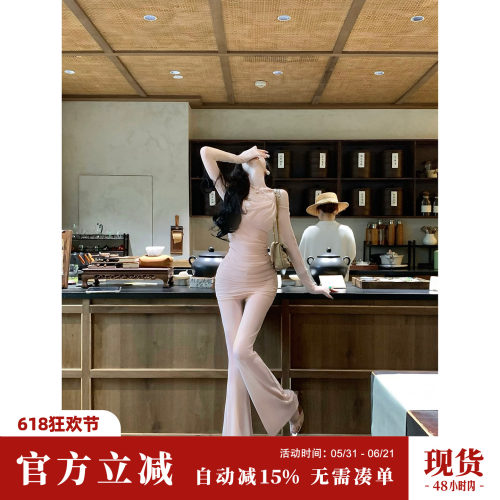 Sun雅乔【百转千回】夏季小众纯欲长袖上衣设计感女时尚两件套装