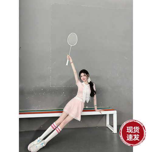 Sun雅乔【拉夫女孩】夏季甜美韩系运动休闲时尚针织短袖半裙套装