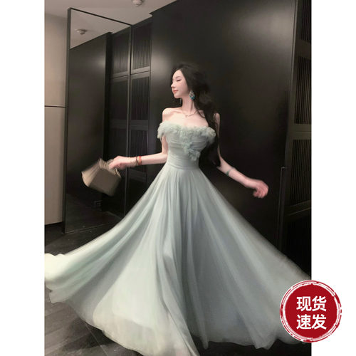 Sun雅乔【青空之境】夏装超仙儿A字立体花朵收腰大摆网纱连衣长裙