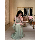 Sun雅乔 宽松重工刺绣人丝吊带连衣长裙 国风新中式 听风吟 夏季