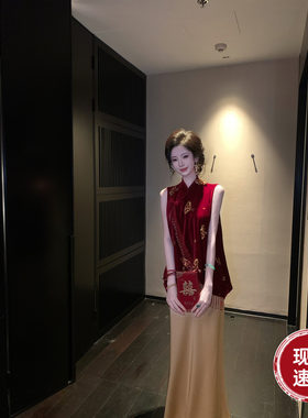 Sun雅乔【红昭岁】春装新款重工新中式国风丝绒刺绣马甲外套女