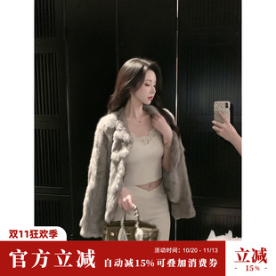 SYQIAO/雅乔【银蓝维度】冬装贵妇轻奢高级雾灰色獭兔毛皮草外套