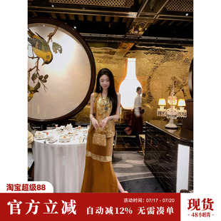 雅乔【璀璨华光】秋冬新款重工珠片刺绣丝绒马甲外套半身裙女