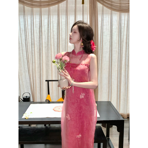 Sun雅乔【柳暗花明】夏季宽松国风桑蚕丝立体花朵新中式连衣长裙