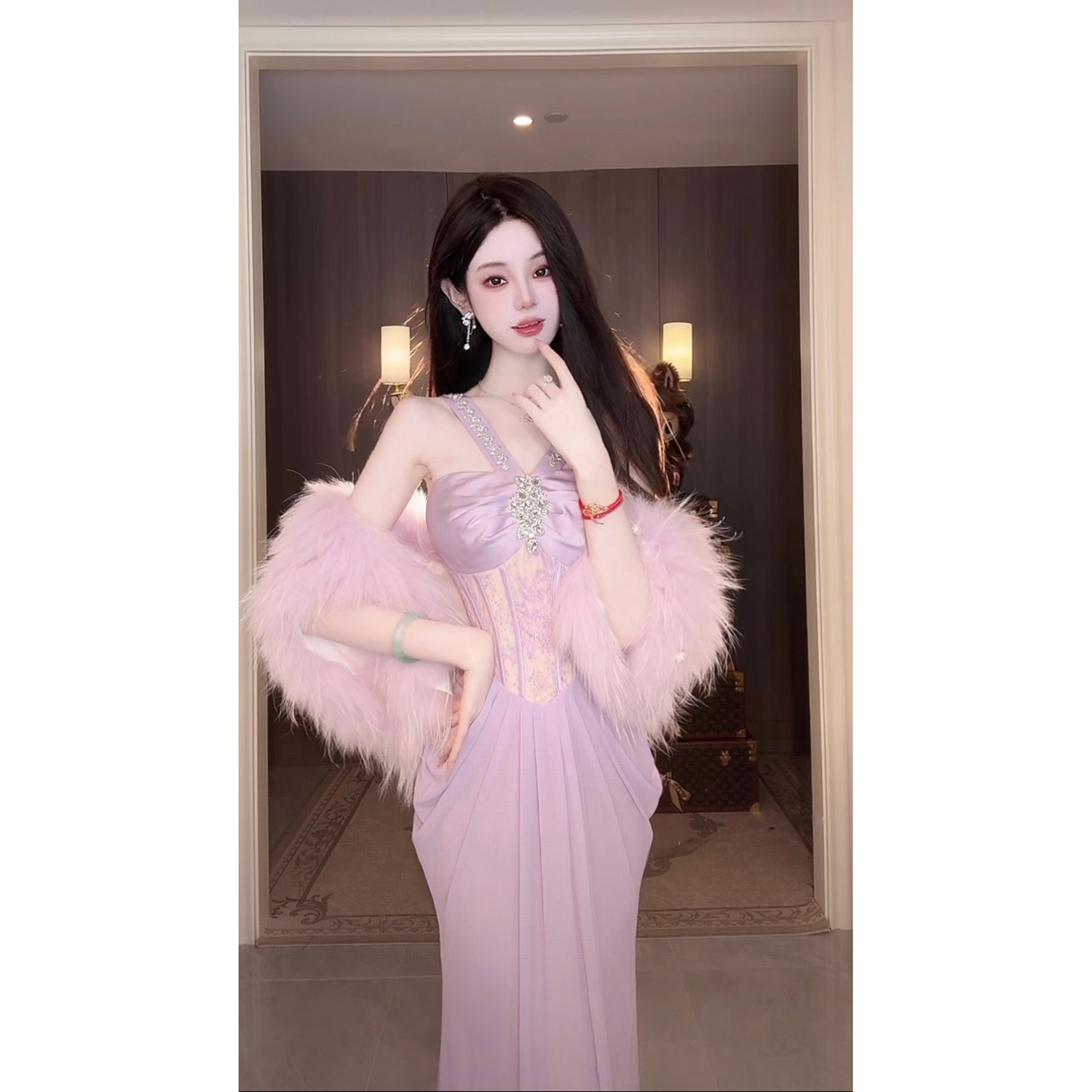 Sun雅乔【人间富贵花】冬装富贵重工高级轻奢白貉毛披肩皮草外套