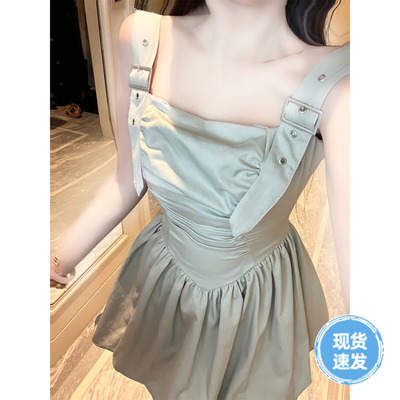 Sun雅乔【薄荷夏日】绿色短褶连衣裙公主蓬蓬裙