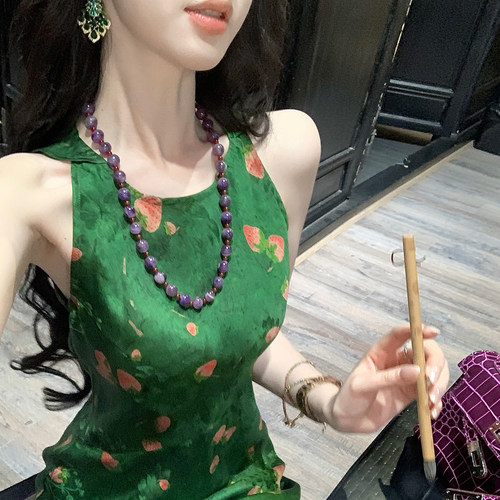 Sun雅乔 百搭新中式古风搭配旗袍的紫水晶玛瑙串珠项链