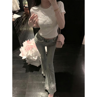 Sun雅乔 新款 百搭简约风立体亮片蝴蝶结白色圆领短袖 T恤女 夏季