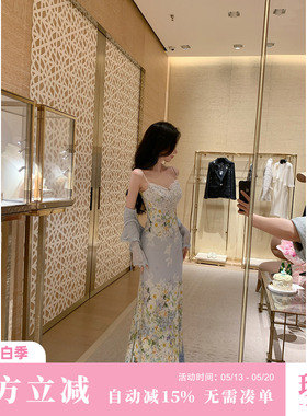 Sun雅乔【秘密花园高定版】夏季修身连衣裙时尚轻奢印花桑蚕丝裙