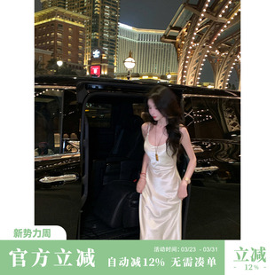 连身裙A字裙时尚 雅乔 新款 夏季 名媛风吊带连衣裙长裙 莹华璀璨