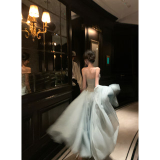 Sun雅乔 夏季大女主修身超仙儿水晶钻链网纱大摆吊带长款连衣裙子