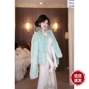 雅乔 2025贵气皮草贵妇进口托斯卡纳皮毛一体草草外套 梦幻岛