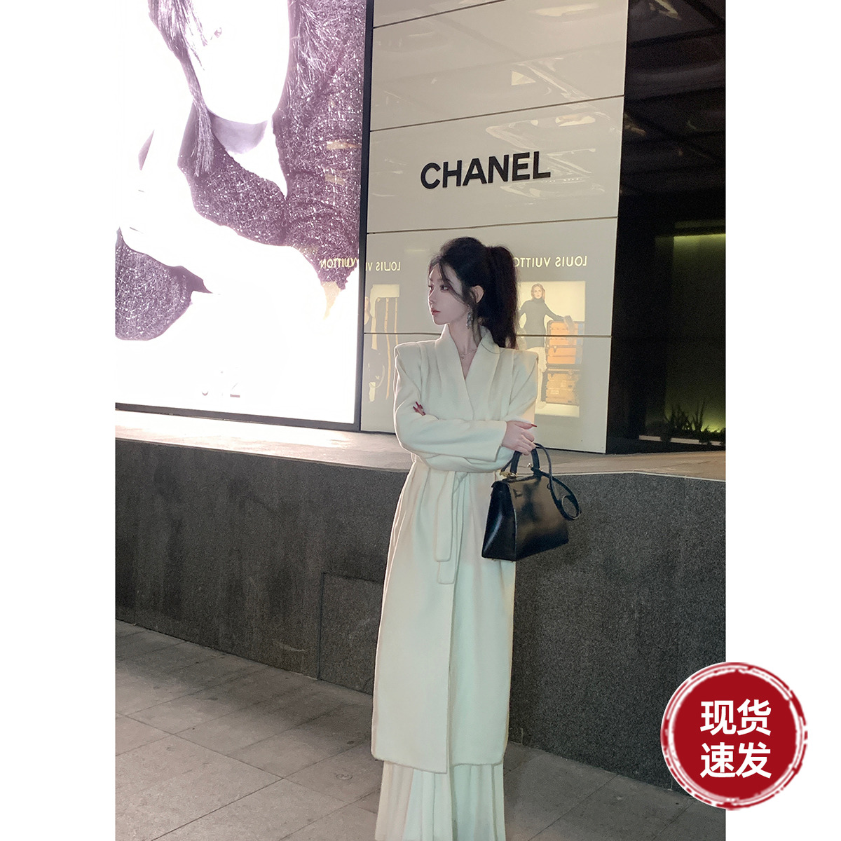 Sun雅乔【昆仑煮雪】冬装新款毛呢外套白色双面呢羊毛大衣长外套