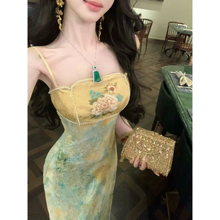 修身 Sun雅乔 金玉满堂 春夏新款 国风吊带连衣裙 刺绣扎染新中式