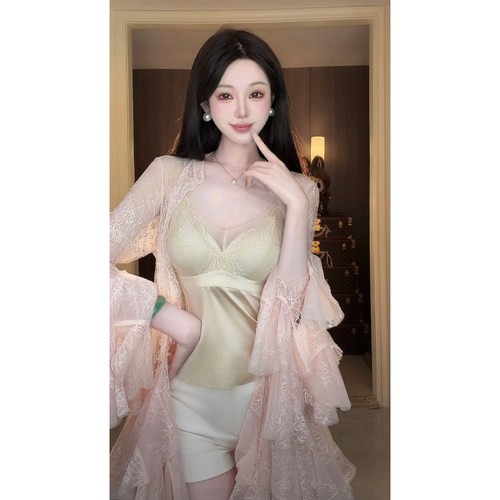 Sun雅乔 桑蚕丝天丝美背蕾丝吊带背心一体式罩杯