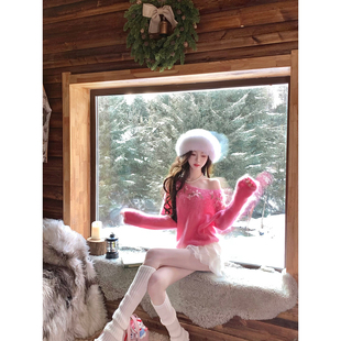 慵懒刺绣花朵进口马海毛羊毛衣女 秋冬新款 Sun雅乔 馥郁满肩