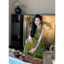 Sun雅乔【松烟翠】大女主新中式气质腰部腰带圆领挂脖连衣裙长裙