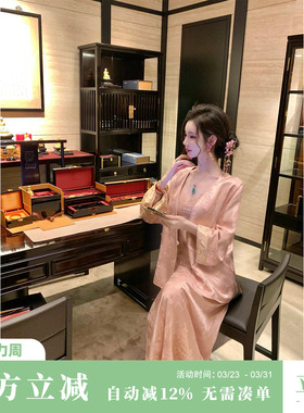 Sun雅乔【满园春色】春夏新中式气质国风蕾丝人丝提花吊带连衣裙