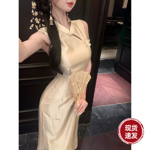 落花盈盈 下摆镂空刺绣新中式 夏季 修身 国风旗袍裙 无袖 Sun雅乔