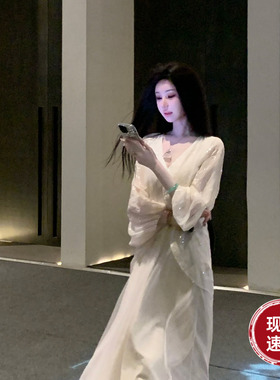 Sun雅乔【金玉浮图】春装复古提花宽松蝙蝠袖假两件长袖连衣长裙
