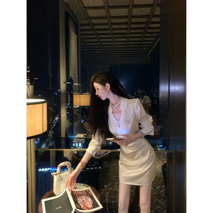 新款 秋季 时尚 缎面烫钻长袖 连衣裙短裙 Sun雅乔 衬衫 钻光银河