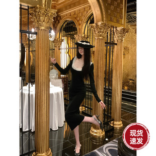 复古珍珠织带含羊毛针织长袖 秋冬法式 连衣长裙 华尔兹 Sun雅乔