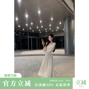 轻奢灯笼雪纺连衣裙气质长裙 早秋白色长袖 Sun雅乔 维纳斯琴曲