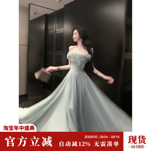 Sun雅乔【青空之境】夏装超仙儿A字立体花朵收腰大摆网纱连衣长裙
